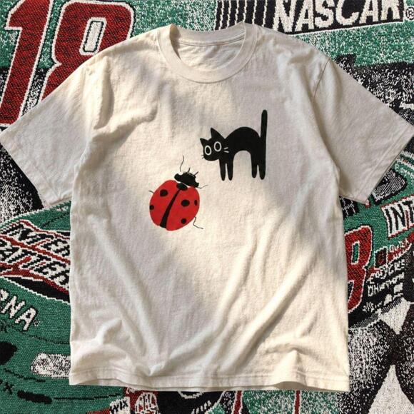 Other - Black Cat Ladybug Graphic Tee White Unisex